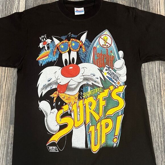 🌊🏄‍♂️ Vintage “REPRINT” Looney Tunes Sylvester SURF Tee Front/Back Graphics -N - Picture 4 of 9